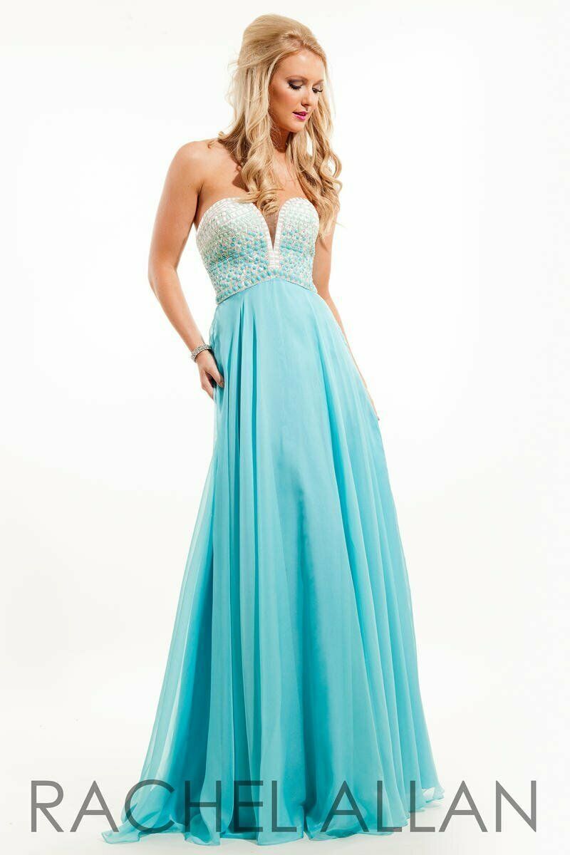 Rachel Allan 7130 White Aqua Ombre Beaded Bodice Dress Rachel Allan 7130 White Aqua Ombre Beaded Bodice Dress
