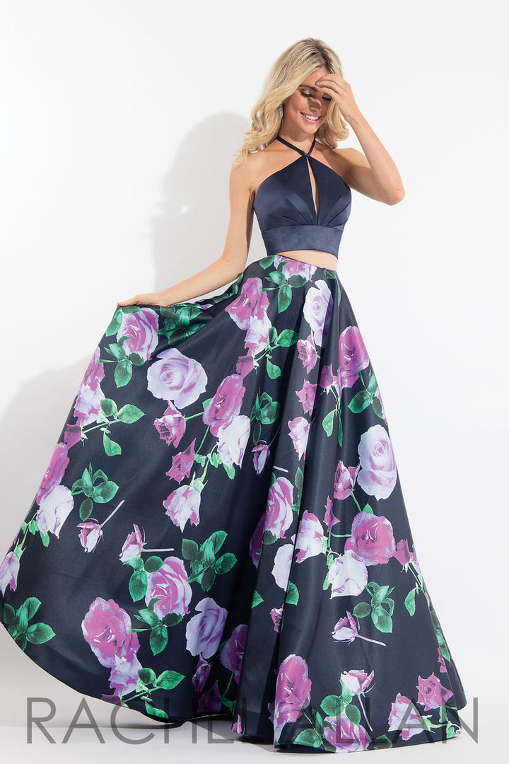 *FINAL SALE* Rachel Allan 6028 Navy Violet Floral 2 Piece Dress