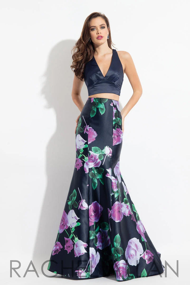 *FINAL SALE* Rachel Allan 6134 Navy Violet Floral 2 Piece Fit-n-Flare Dress