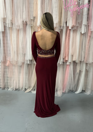 Rachel Allan 6137 Marsala Long Sleeve V-Neck Jersey 2-Piece Dress