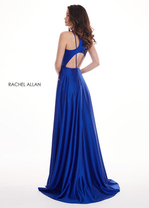 Rachel Allan 6405 Royal Blue High Neck A-Line w/ Shorts