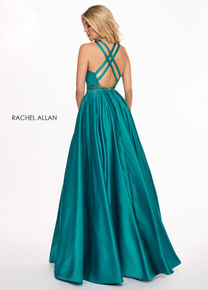 Rachel Allan 6464 Jade Green Satin A-Line Dress Rachel Allan 