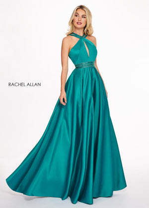 Rachel Allan 6464 Jade Green Satin A-Line Dress Rachel Allan 