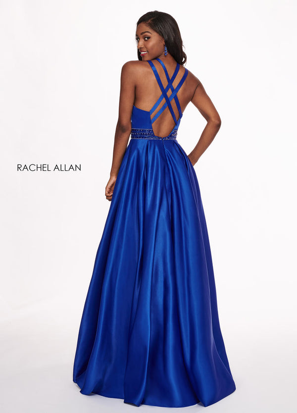 Rachel Allan 6464 Royal Blue Satin A-Line Dress Rachel Allan 