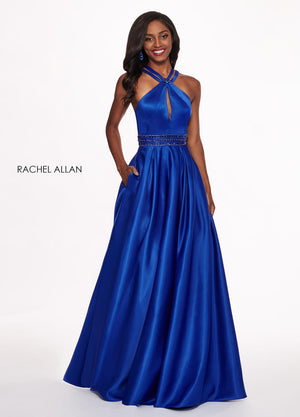 Rachel Allan 6464 Royal Blue Satin A-Line Dress Rachel Allan 