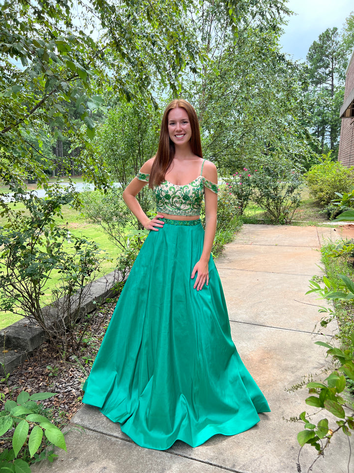 Rachel Allan 6534 Emerald Scoop Taffeta 2-Piece A-Line Dress