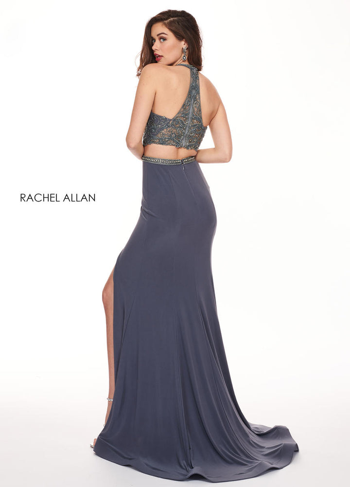 Rachel Allan 6641 Charcoal 2 Piece Jersey Dress with Slit