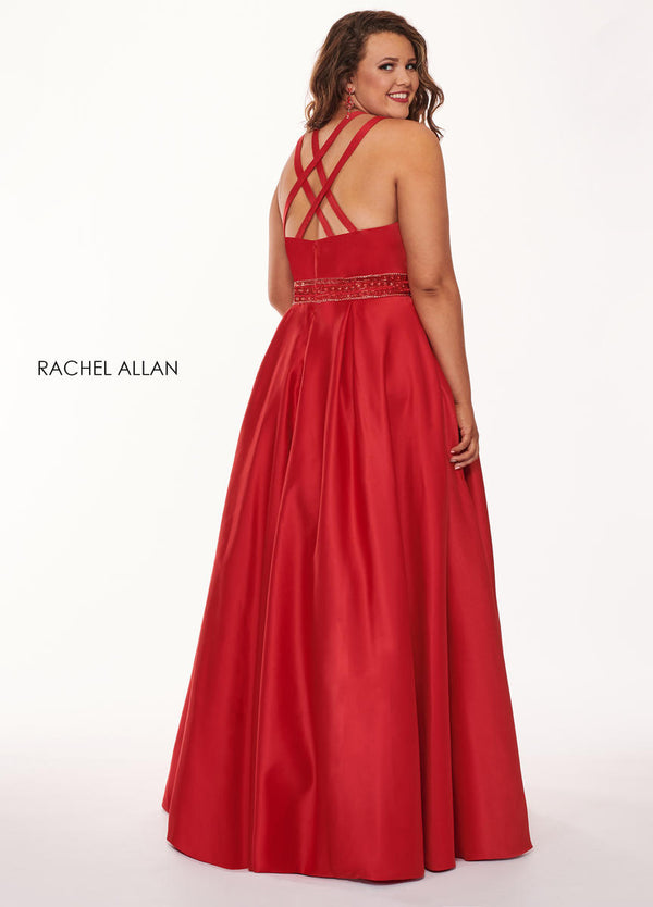 Rachel Allan 6674 Red Satin A-Line Dress