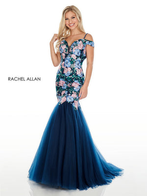 Rachel Allan 7001 Navy Embroidered Floral Mermaid Dress Rachel Allan 
