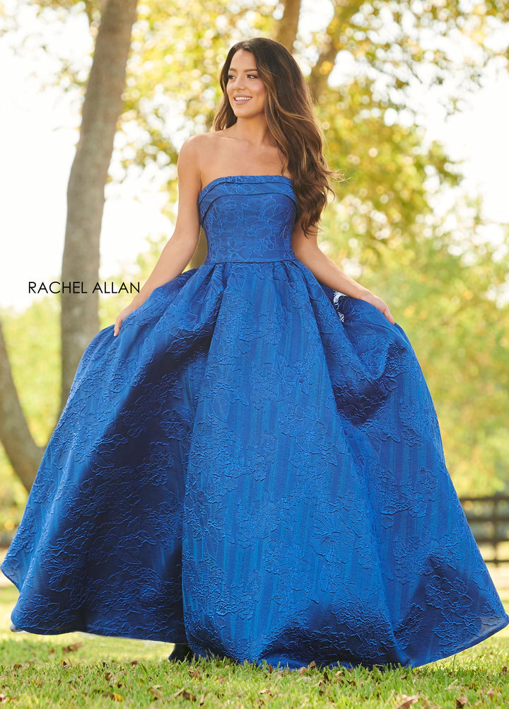 Rachel Allan 7013 Royal Blue Strapless Mikado Ballgown - Size 12