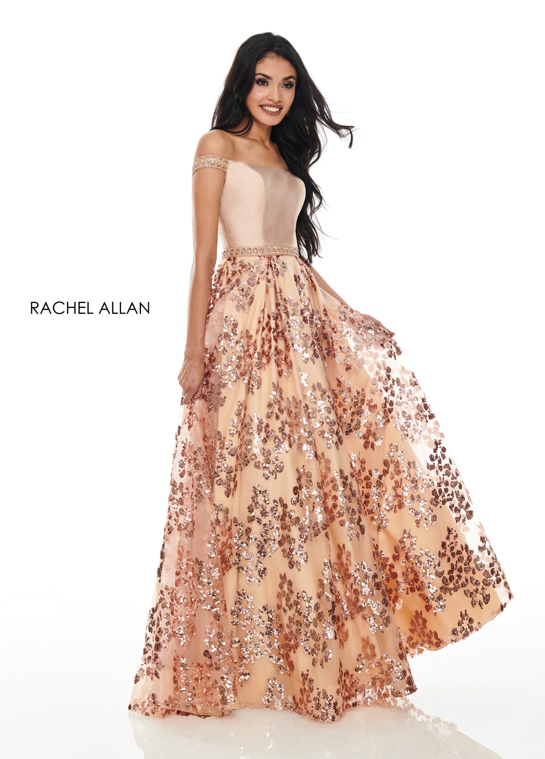 Rachel Allan 7046 Rose Gold Sequin A-Line Dress Formalwear Outlet Rachel Allan 7046 Rose Gold Sequin A-Line Dress Formalwear Outlet