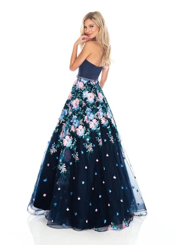 Rachel Allan 7063 Navy Floral Embroidered A-Line Dress