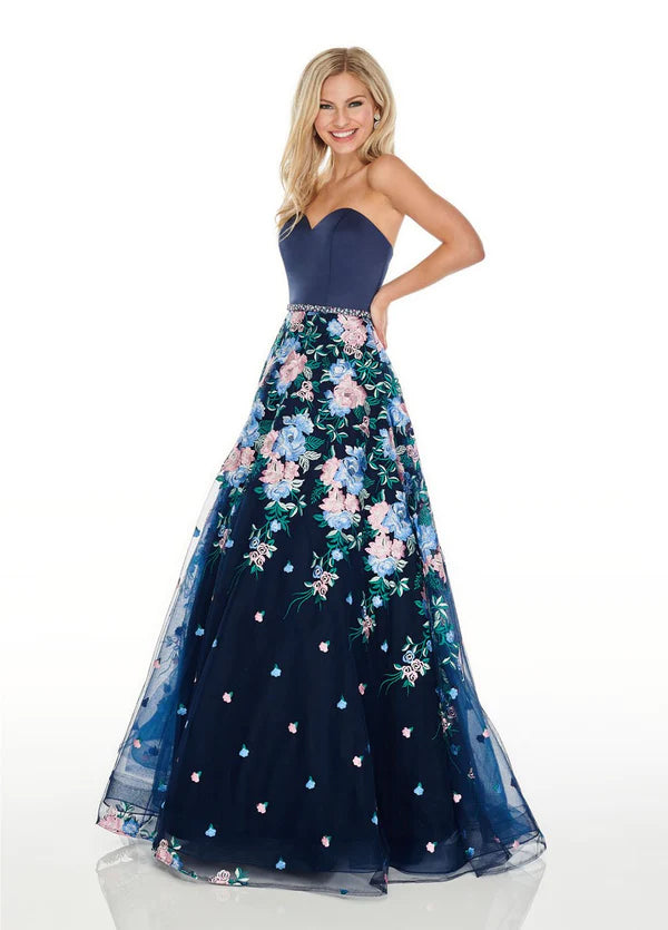Rachel Allan 7063 Navy Floral Embroidered A-Line Dress