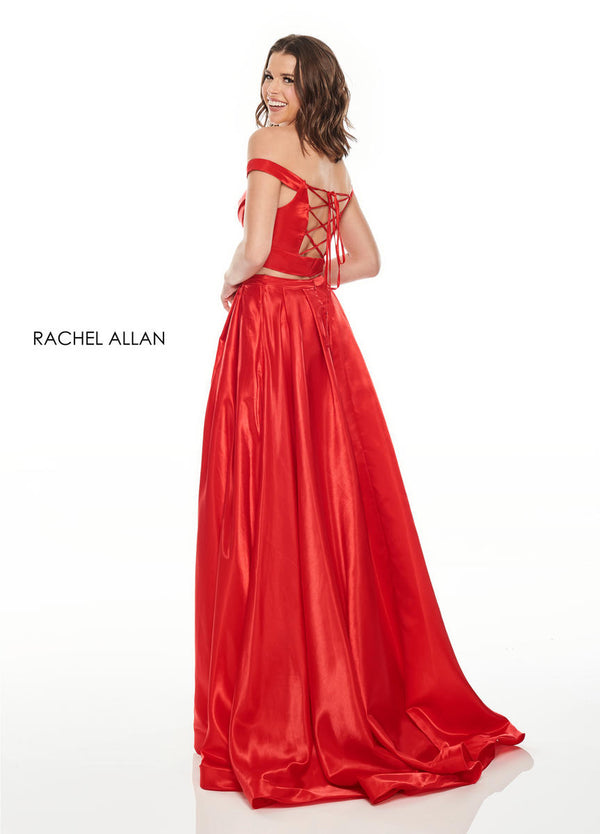 Rachel Allan 7185 Red 2 Piece Satin Dress Rachel Allan 