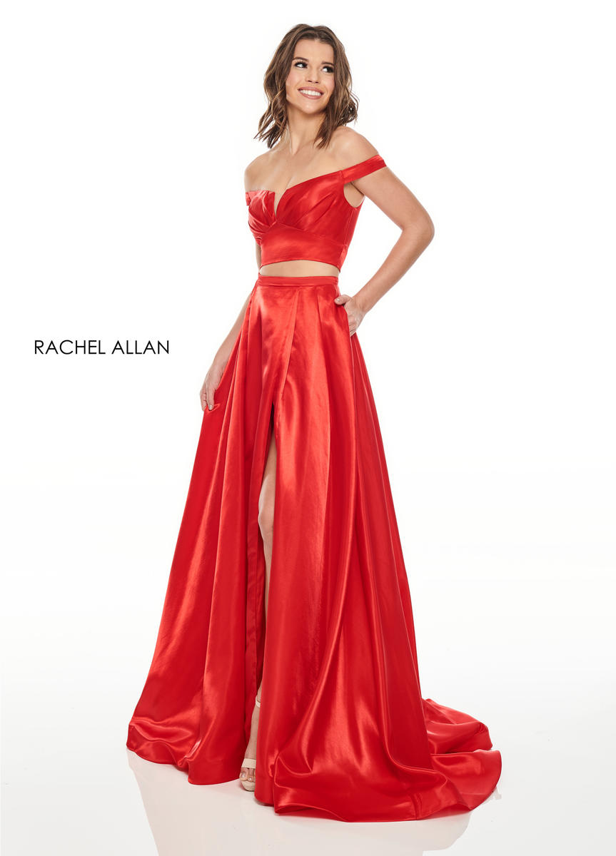 red satin two piece dress Two piece Red satin Prom/Formal Dress