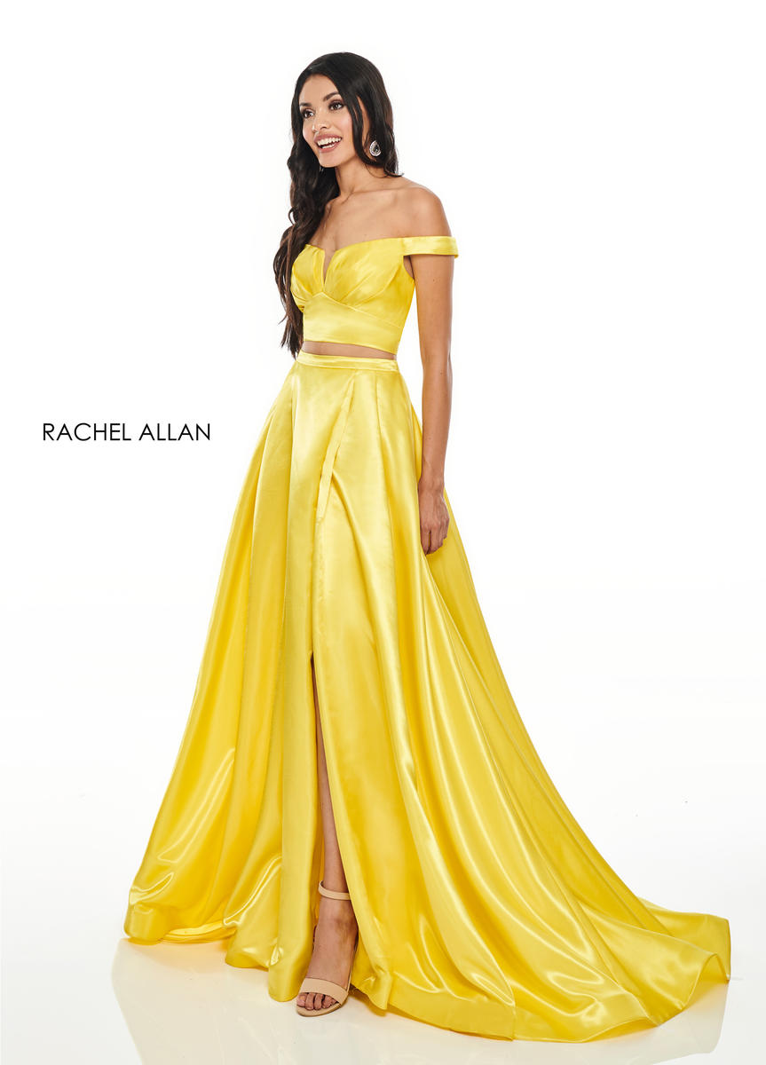 Rachel Allan 7185 Yellow 2 Piece Satin Dress Yellow / 6 Rachel Allan 7185 Yellow 2 Piece Satin Dress Yellow / 6