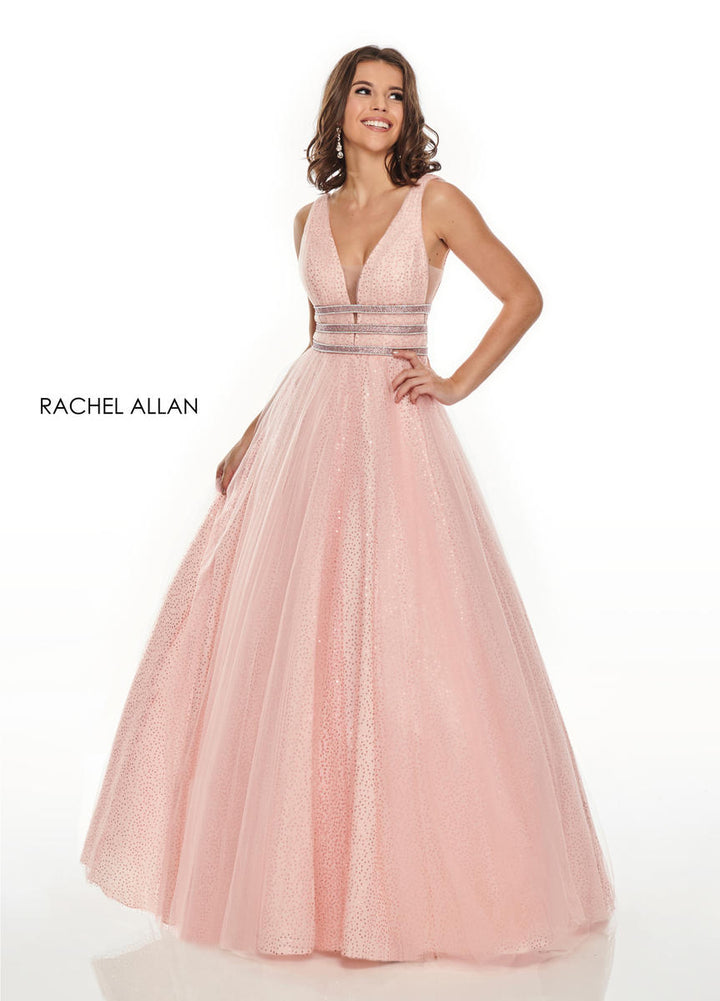 Rachel Allan 7201 Blush Pink Sequin Tulle Ballgown - Size 6