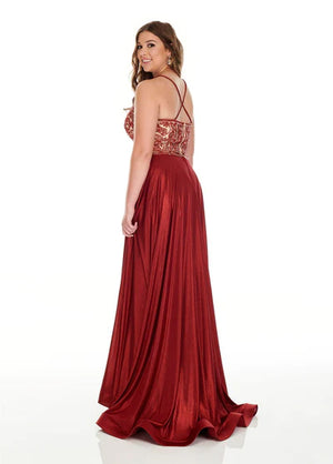 Rachel Allan Curves 7235 Burgundy Shimmer 2 Piece Dress