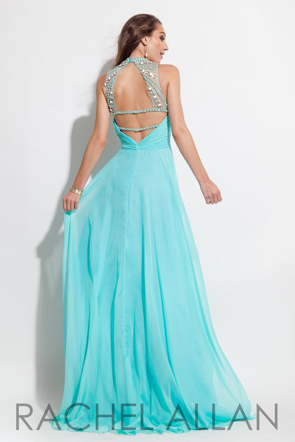Rachel Allan 7259 Aqua Mint Jeweled Neckline Chiffon Dress Rachel Allan 