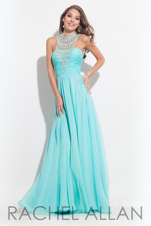 Rachel Allan 7259 Aqua Mint Jeweled Neckline Chiffon Dress Rachel Allan 
