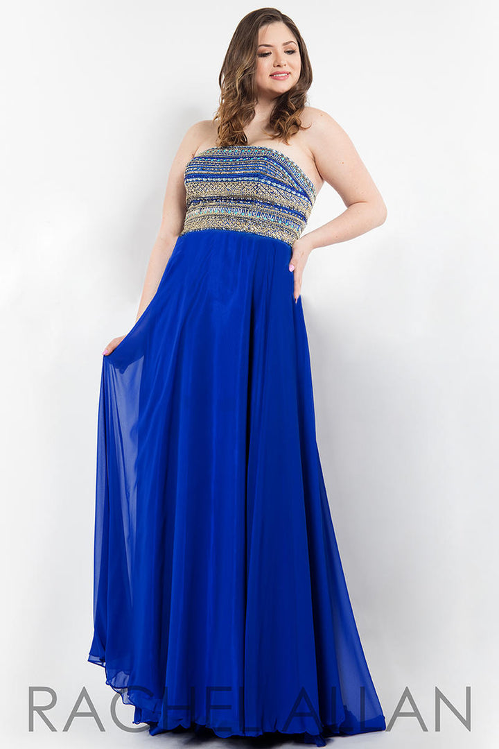 Rachel Allan 7816 Royal Blue Strapless Chiffon Dress
