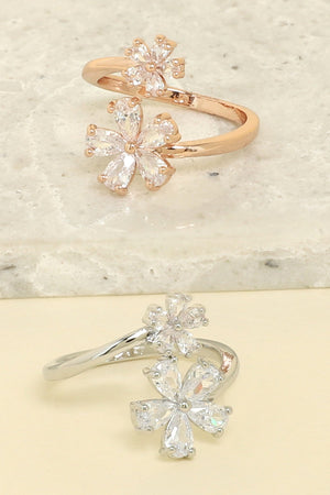 Floral Cubic Zirconia Adjustable Spiral Cuff Ring Sophia Collection 