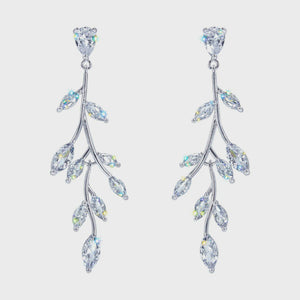 Climbing Vine CZ Dangle Silver Earrings Rhinestone Jewelry 