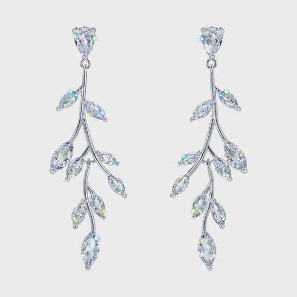 Climbing Vine CZ Dangle Silver Earrings Rhinestone Jewelry 