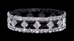 Diamond Design Rhinestone Stretch Silver Bracelet Rhinestone Jewelry 