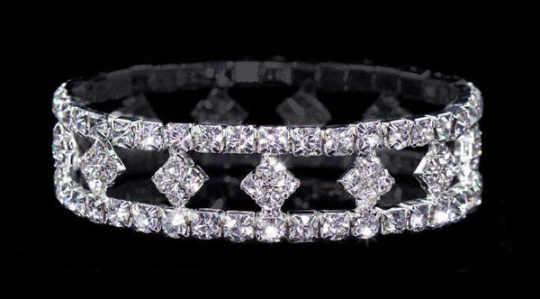 Diamond Design Rhinestone Stretch Silver Bracelet Rhinestone Jewelry 