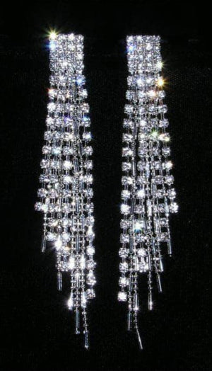 Crystal Cords Rhinestone Fringe Dangle Silver Earrings