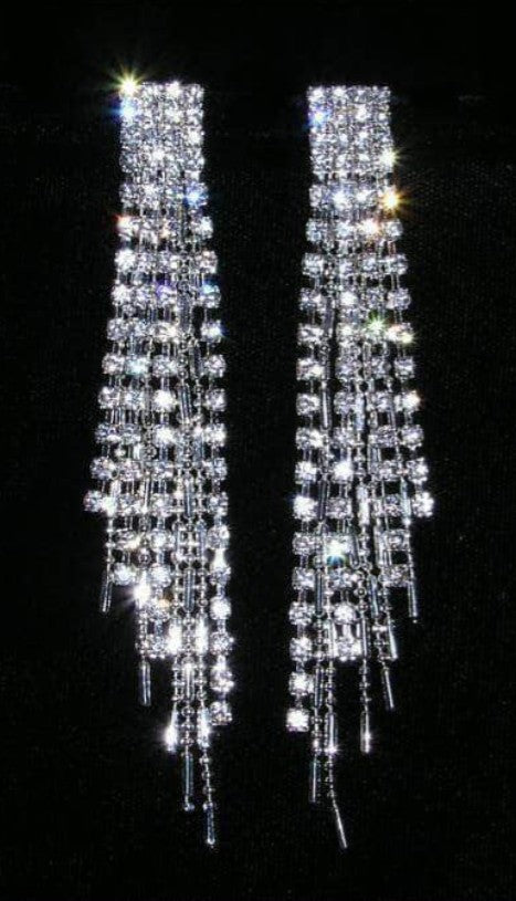 Crystal Cords Rhinestone Fringe Dangle Silver Earrings