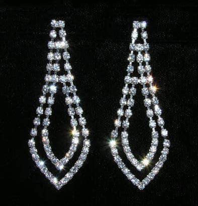 Double Drop Crystal Rhinestone Silver Earrings