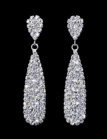 Crystal Rhinestone Pear Drop 2.5" Silver Earrings