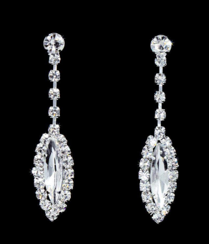 Navette Marquise Crystal Silver Drop Earrings