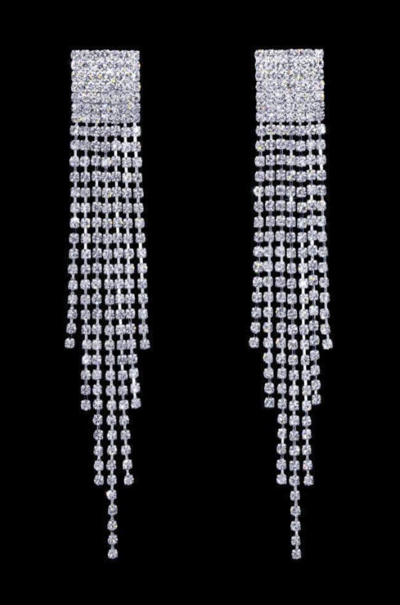 Flapper Fringe Crystal Rhinestone Silver Earrings Rhinestone Jewelry 