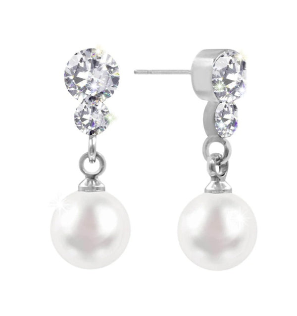 Elegance in Simplicity Crystal Pearl Drop Silver Earrings