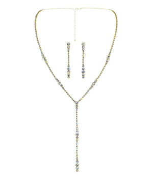 gold and clear rhinestone y-necklace set