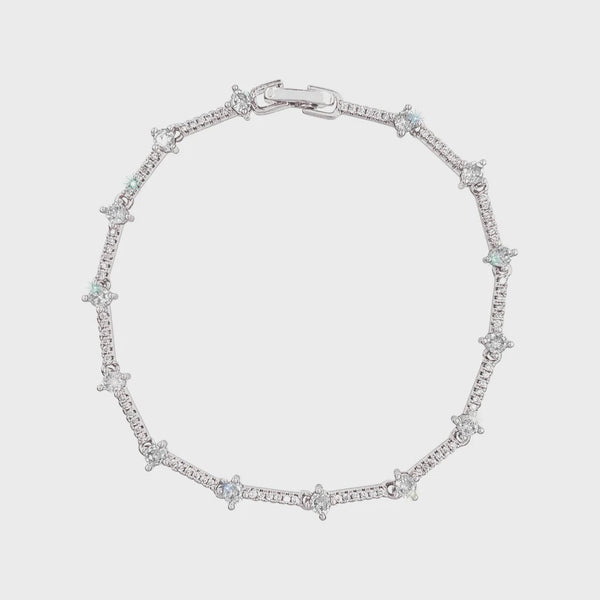 Diamond Link Cubic Zirconia Silver Bracelet Rhinestone Jewelry 
