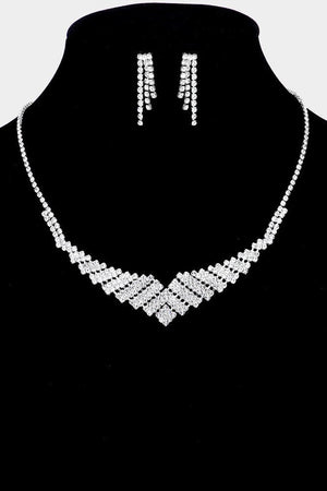 Crystal Rhinestone Pave Petite Necklace and Earring Set Encour Culture Fashion Jewelry 