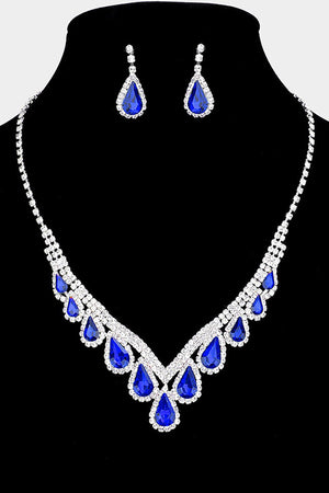 Teardrop Crystal Rhinestone Collar Necklace and Earring Set Christina Collection Fashion Jewelry 