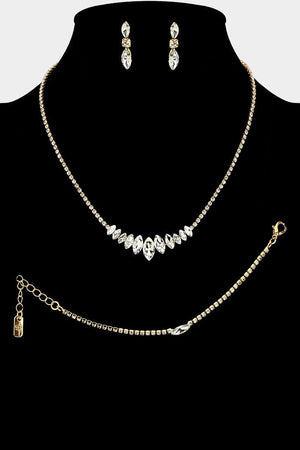 Marquise Rhinestone Paved 3 Piece Jewelry Set Christina Collection Fashion Jewelry 