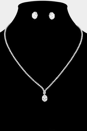 Solitaire Cubic Zirconia Pendant Silver Necklace and Stud Earring Set Not specified 