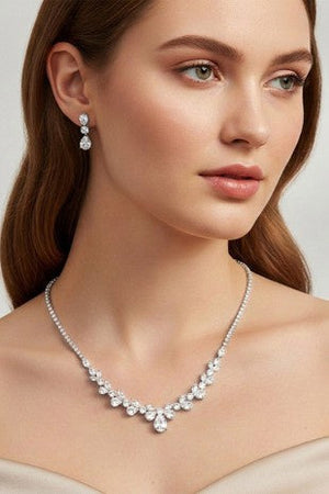 Teardrop Marquise Round Cubic Zirconia Cluster Rhinestone Gold Necklace and Earring Set Not specified 