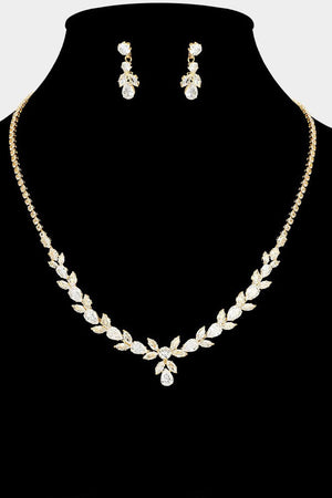 Elegant Marquise Cubic Zirconia Cluster Link Rhinestone Necklace and Earring Set Not specified 