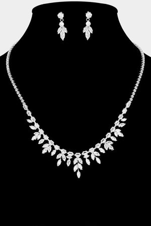 Marquise Cubic Zirconia Cluster Leaf Branch Drop Rhinestone Silver Necklace and Earring Set Not specified 