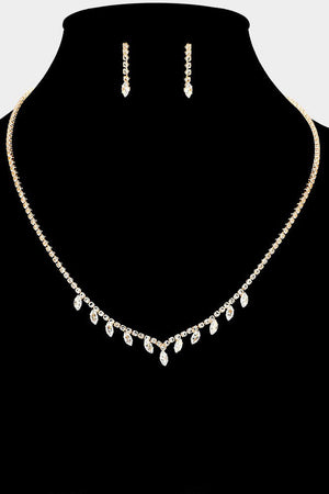 Cubic Zirconia Marquise Station Rhinestone Paved Gold Necklace and Earring Set Not specified 