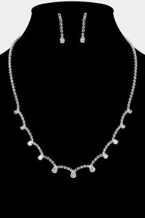 Cubic Zirconia Teardrop Stone Petite Rhinestone Silver Necklace and Earring Set 112322 Fashion Jewelry 