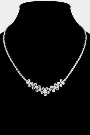 Floral Cubic Zirconia Stone Accent Rhinestone Paved Silver Necklace Not specified 