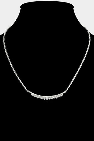 Cubic Zirconia Stone Cluster Bar Rhinestone Paved Silver Necklace Not specified 
